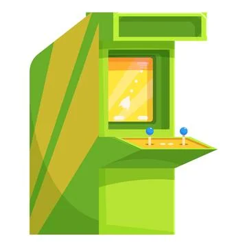Green arcade game machine standing upright displaying game Ilustración de archivo