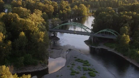 Green Arch Bridge Willamette River - Willamette Valley Aerial 4k Stock Footage 113705374