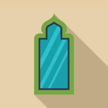 Green arch window casting long shadow on beige wall Illustrazione stock