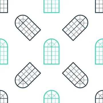 Green Arched window icon isolated seamless pattern on white background. Vector Stock Illustration