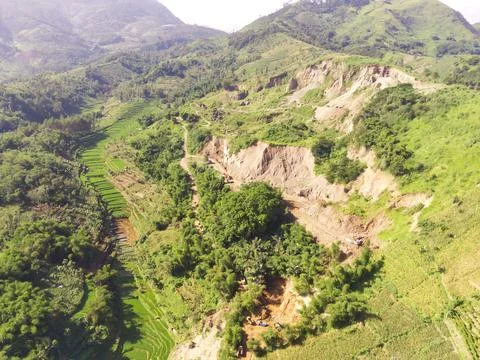 Green area on mountain slope Stock Photos