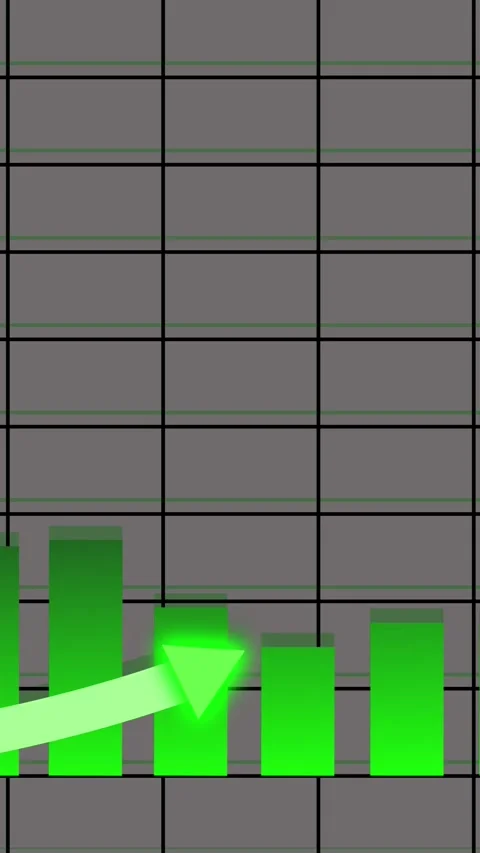 Green Arrow and Bar Chart Showing Upward Trend on Gray Grid Background grap.. Stock Footage 337460296