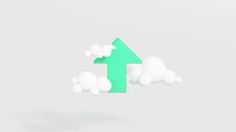 Green arrow and clouds minimal cartoon style 3D animation Stock Footage 218340060