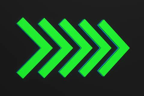 Green arrow on black background. Isolated 3D illustration 스톡 일러스트