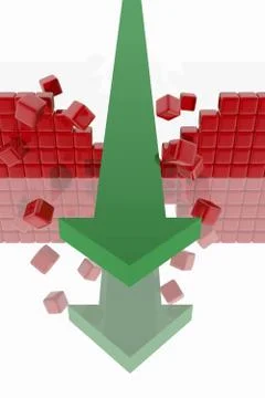 Green arrow breaking a wall Stock Illustration