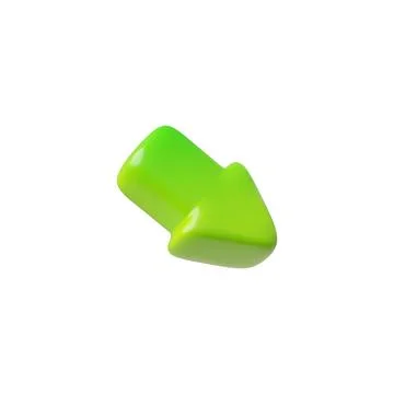 Green arrow down right diagonal cursor 3d cartoon plastic style icon. Volume  Illustrazione stock