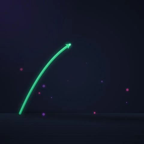 Green Arrow Flying Through Dark Nebula with Glowing Particles Stock Footage 348230223