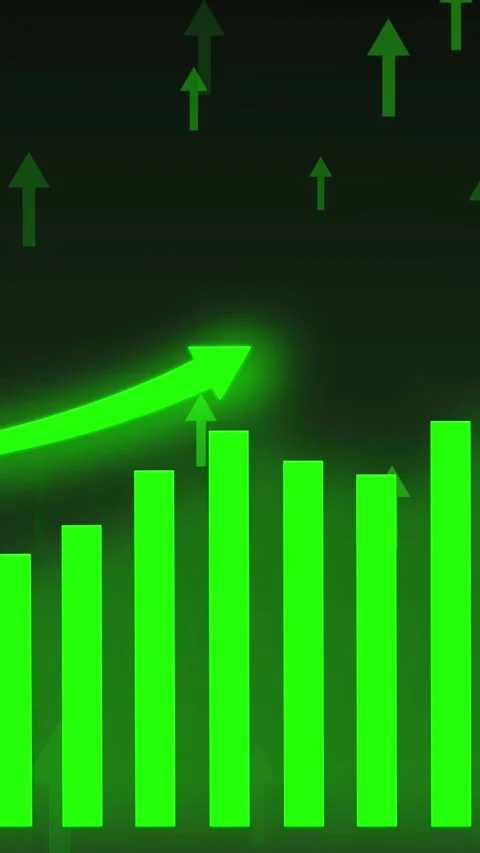 Green Arrow Graph and Upward Arrows Against Dark Green Background chart bar.. Stock Footage 337462624