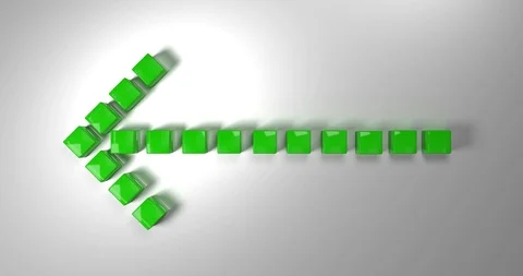 Green arrow to the left. Composed of cubes falling from above. 3d rendering Stock Footage 93394713