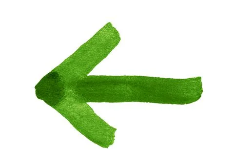 The green arrow to the left is drawn with a brush on paper. Illustrazione stock