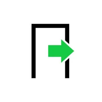 Green Arrow Logout Exit icon. Door with arrow exit logout symbol. Vector EPS1 Stock Illustration