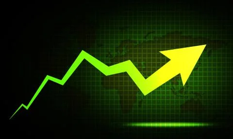 Green arrow with a map of world in the background Stock Illustration