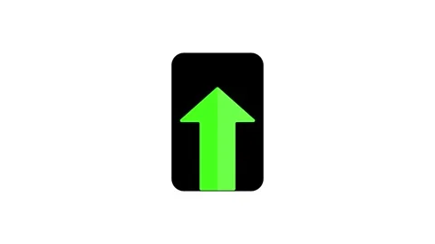 Green arrow pointing up animation inside black frame with continuous upward. Video stock 332249266