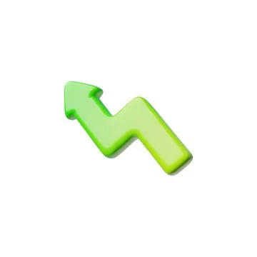 Green arrow pointing up left diagonal zigzag cursor 3D vector icon, volume .. Stock Illustration