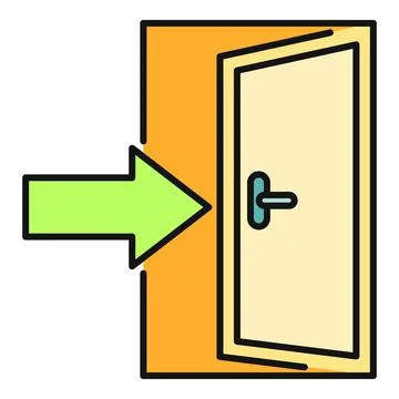 Green arrow pointing at open door entrance login concept Stock Illustration