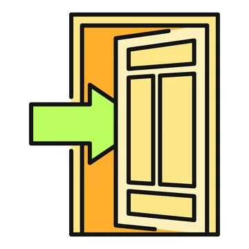 Green arrow pointing into open door entrance Stock Illustration