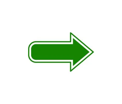 Green arrow pointing right direction vector icon isolated on white Ilustração Stock