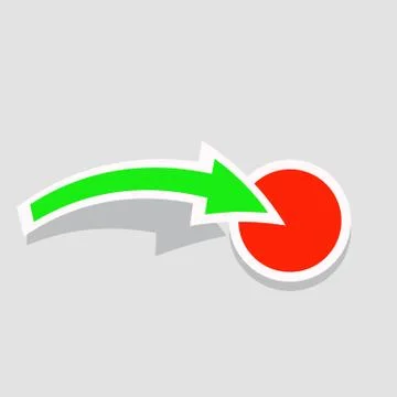 The green arrow points to the red button. Vector illustration. Stock Illustration