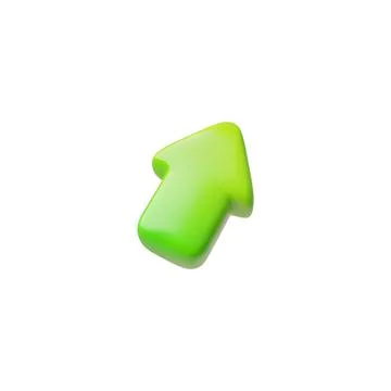 Green arrow up right diagonal cursor 3d cartoon plastic vector icon, volume.. Stock Illustration