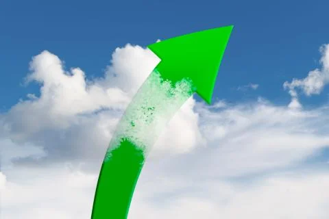 Green Arrow Rises Up in Clouds Stock Photos