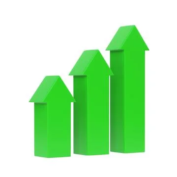 Green arrow shaped graph icon isolated on white background Stock Illustration