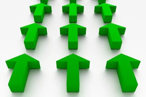 Green arrows in 3D marking the same direction Stock Illustration