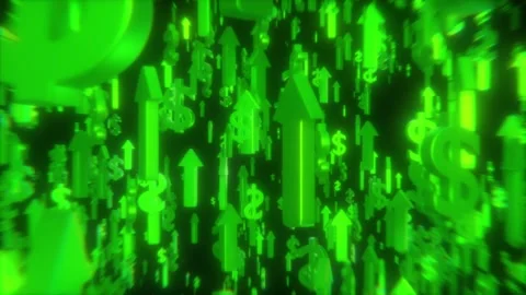 Green arrows and US dollar signs rise dynamically, symbolizing currency growth Stock Footage 313994015