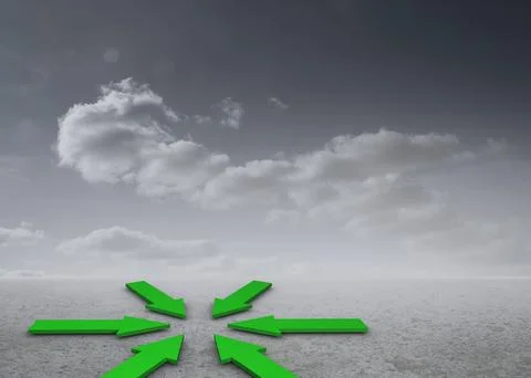 Green arrows in a desert landscape Stock Illustration