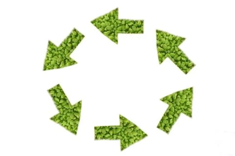 Green arrows note below circle Stock Photos