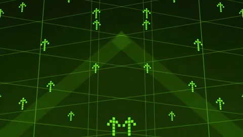 Green Arrows Perspective Grid Digital Matrix Style Abstract Animation Video stock 347788527
