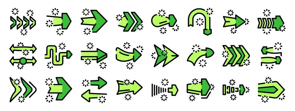 Green arrows pointing in different directions with decorative stars Illustrazione stock