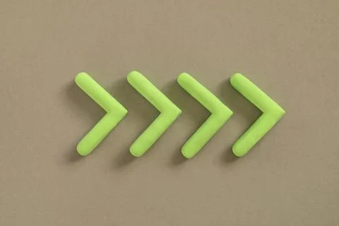 Green arrows pointing right side. Three dimensional arrow sign showing direct Stock Illustration