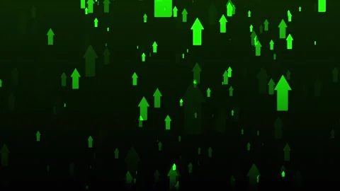 Green up arrows rising on dark background for financial gains, positive trends Stock Footage 334233426