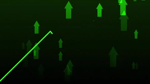 Green arrows rising up with a line graph on dark background for growth, success Stock Footage 337576510