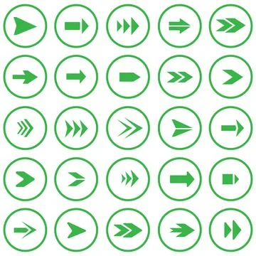 Green arrows vector icon set twenty five circular web button templates Stock Illustration