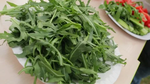 Green Arugula Salad Stock Footage 131639767