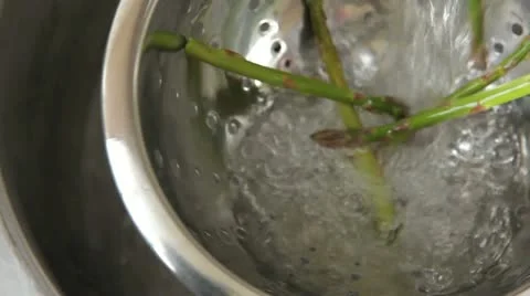 Green asparagus being drained Stock Footage 24672269