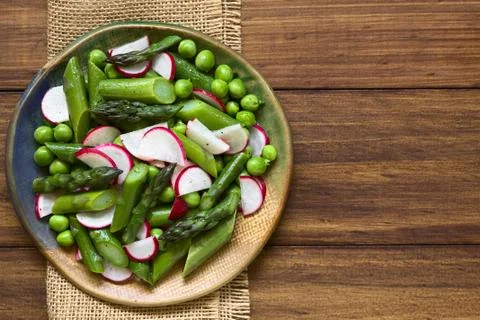 Green Asparagus Radish and Pea Salad Stock Photos