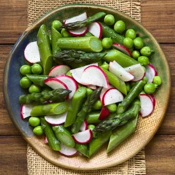 Green Asparagus Radish and Pea Salad Stock Photos