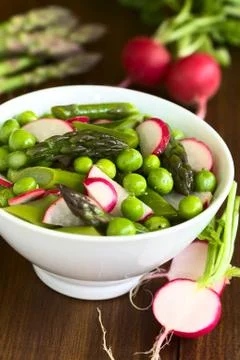 Green Asparagus Radish and Pea Salad Stock Photos