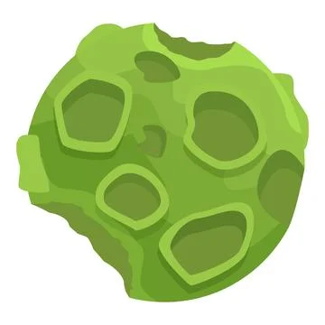 Green asteroid floating in open space with craters from impacts Stock Illustration