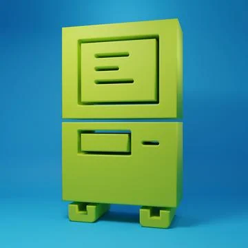 Green ATM - Automated teller machine icon isolated on blue background. Mini.. Stock Illustration