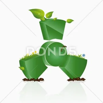 Green atom sign with nature elements against white background, illustration Stock Illustration