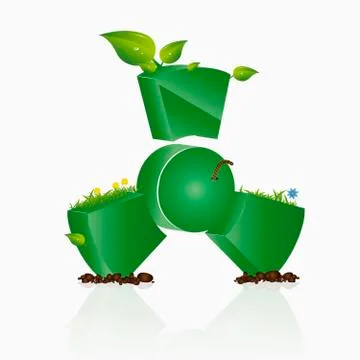 Green atom sign with nature elements against white background, illustration Stock Illustration