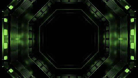 Green attractive shining background corridor. Design. Sci fi tunnel with neon Stock Illustration