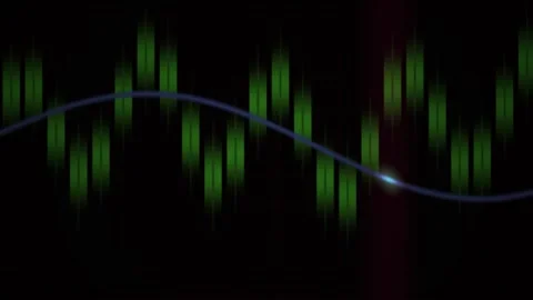Green Audio Equalizer Bars and Wave Line Visualization on Dark Background Stock Footage 344721324