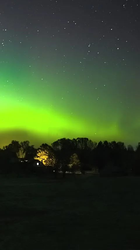Green Aurora Borealis Timelapse Over Latvia Night Sky Vidéo 336721647