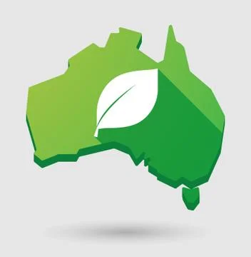 Green australia map shape icon with a leaf Stock Illustration