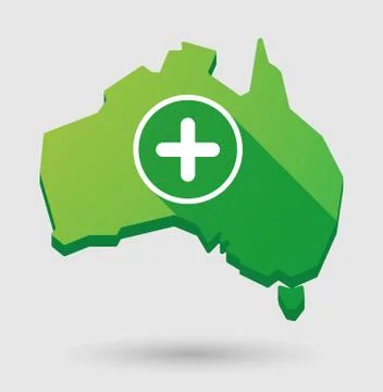 Green australia map shape icon with a sum sign Stock Illustration