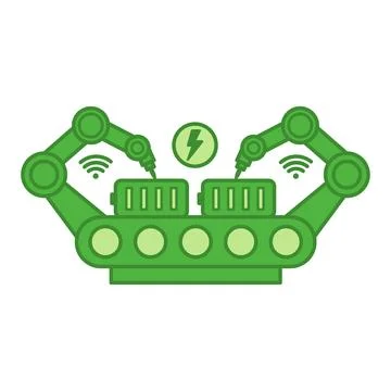Green Automated Battery Assembly Icon. Vector Illustration. Battery Assembl.. Stock Illustration